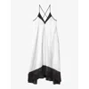 Reiss Navy/white Stevie Linen Colourblock Cross-back Midi Dress In Navy/white