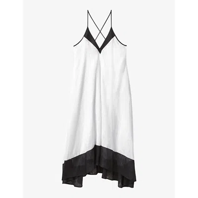 Reiss Stevie Colour-block Cross-back Linen Maxi Dress In Navy/white