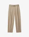 Reiss Freja Belted-waist High-rise Stretch-woven Trousers In Neutral