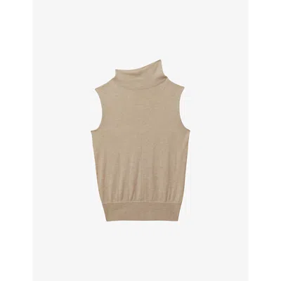 Reiss Womens Neutral Harper Funnel-neck Sleeveless Wool Top In Neutral