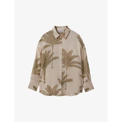 Reiss Womens Neutral Oskia Palm Tree-print Linen Shirt