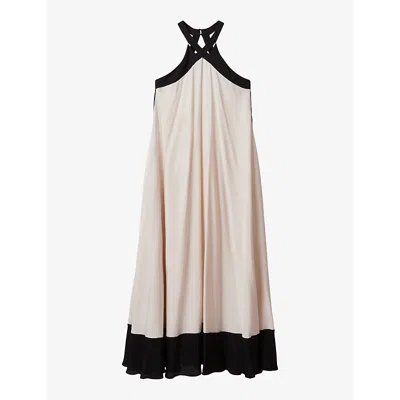 Reiss Neutral/black Relaxed Colourblock Maxi Dress