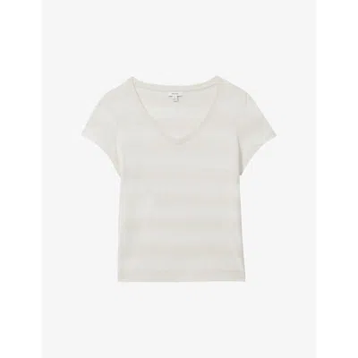 Reiss Nola Subtle-stripe Cotton-blend T-shirt In Neutral/ivory