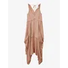 Reiss Nude Demi Viscose Side Pleat Asymmetric Midi Dress In Nude