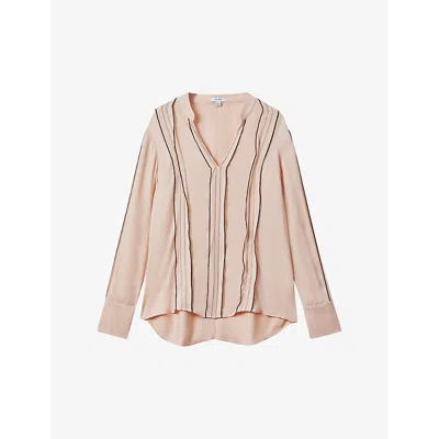 REISS REISS WOMEN'S NUDE MIA CONTRASTING-TRIM STRETCH-WOVEN BLOUSE