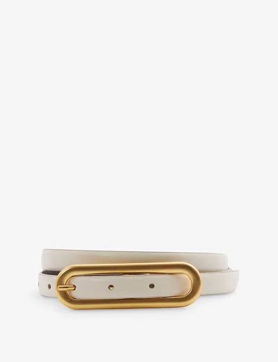 Reiss Chaya - Off White Thin Leather Elongated Buckle Belt, L