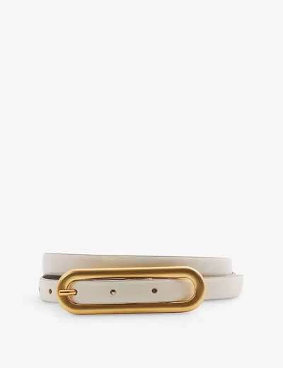 Reiss Off White Thin Leather Elongated Buckle Belt