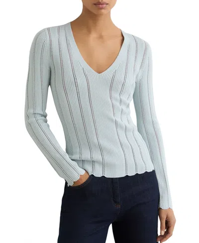 Reiss Womens Pale Blue Loui Open-stitch V-neck Knitted Jumper