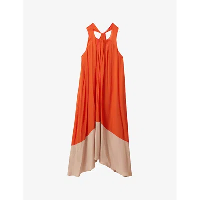 Reiss Womens Orange Elias Colour-block Relaxed-fit Woven Midi Dress