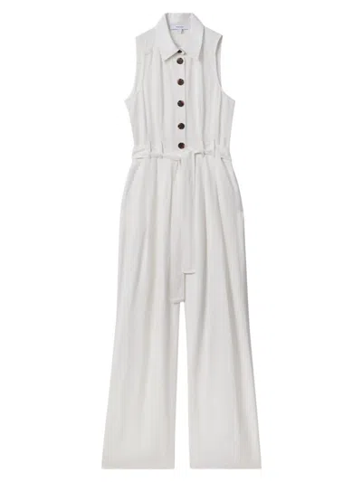 Reiss White Petite Belted Wide Leg Jumpsuit