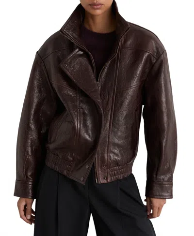 Reiss Women's Petra Oversized Funnel-neck Leather Jacket In Brown
