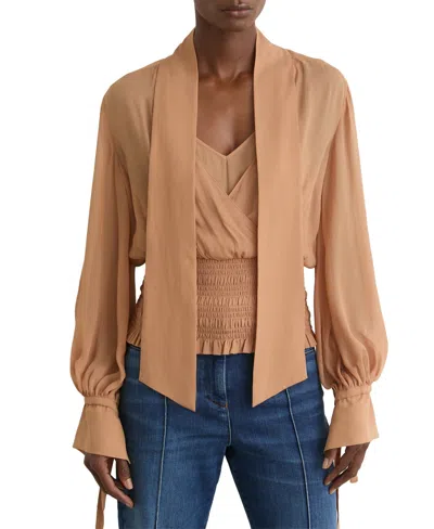 Reiss Women's Phoebe Long-sleeve Sheer Tie-neck Blouse In Rust Orang