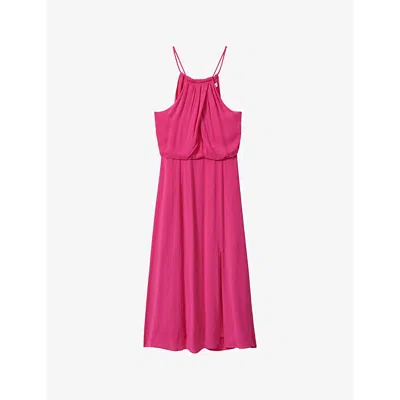 Reiss Womens Pink Elliana Wrap-front Tie-neck Woven Midi Dress