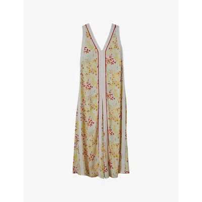 Reiss Eliza Floral-print Woven Maxi Dress In Pink/yellow