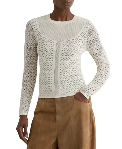 Reiss Bella Pointelle Knit Long Sleeve Top In Neutral