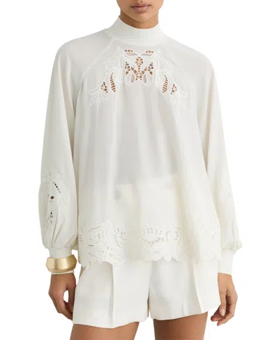 Reiss Women's Rae High-neck 3/4-sleeve Blouson Lace Blouse In White