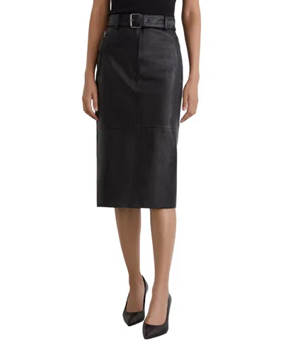 Reiss Women's Raya High-waisted Belted Midi Leather Skirt In Black