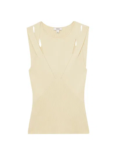 Reiss Women's Rhylee Rib-knit Cut-out Sleeveless Top In White