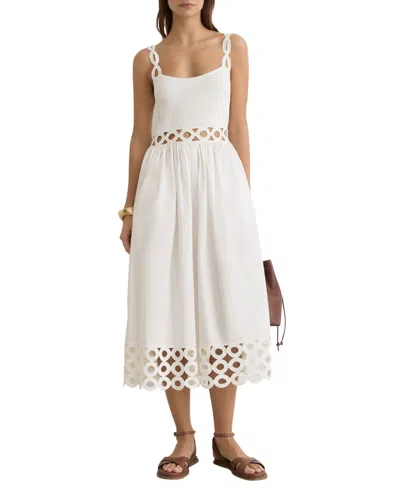 Reiss Women's Rib-knit Woven Mix Cut-out Midi Dress In White