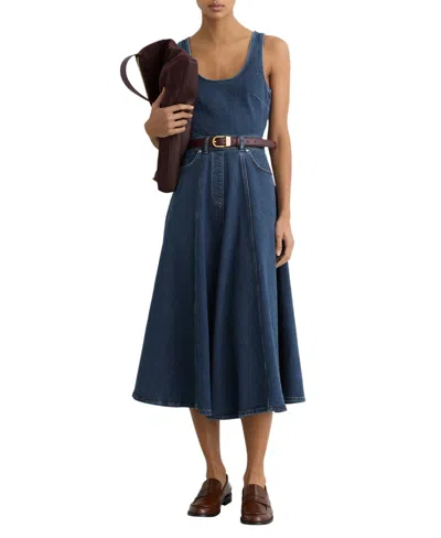 Reiss Women's Rosie Waisted Denim Midi Dress In Indigo Blu