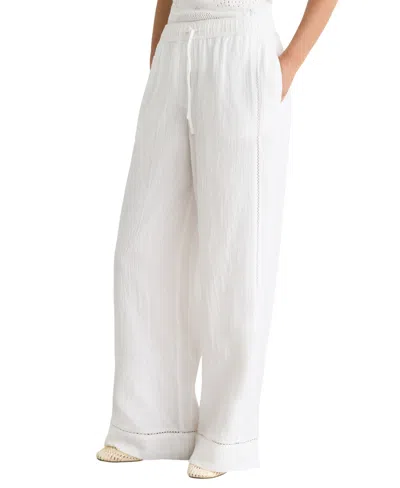 Reiss Rue Cotton Wide Leg Pants In White