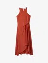 Reiss Womens Rust Micah Draped-front Satin Midi Dress In Rust