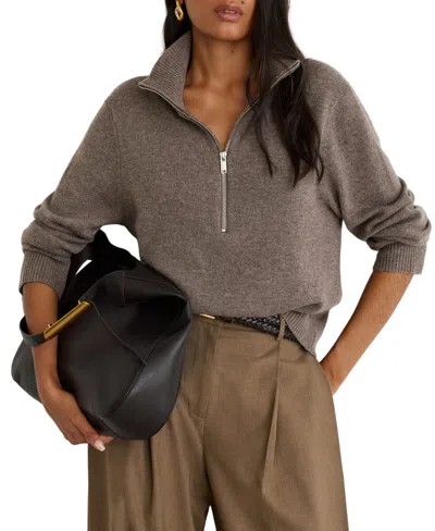 Reiss Women's Saffron Half-zip Funnel Neck Wool-cashmere Blend Sweater In Dark Neutral