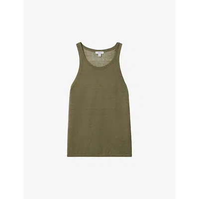 Reiss Catrice Round-neck Relaxed-fit Linen-blend Vest In Sage