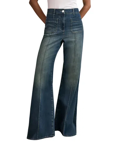 Reiss Women's Sakura High-rise Patch-pocket Flared Jeans In Mid Blue