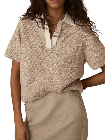 Reiss Women's Sam Textured Knit Polo In Neutral