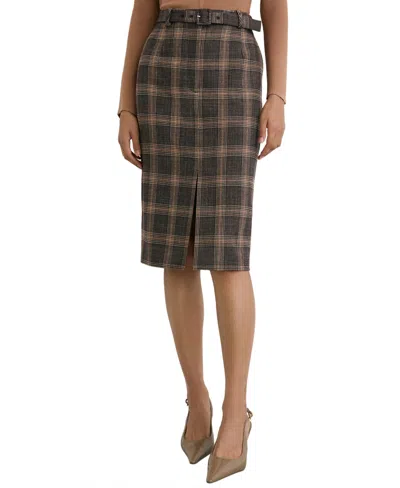 Reiss Women's Sandor Plaid High-waisted Knee-length Pencil Skirt In Brown Check
