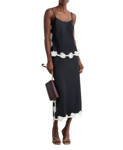 Reiss Womens Navy Doa Floral-lace Stretch-satin Top In Black