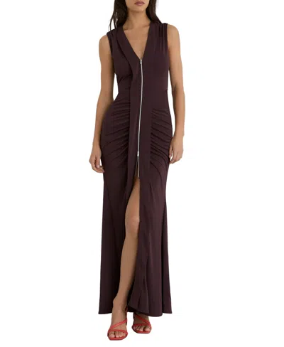 Reiss Womens Grape Burgundy Scarlett Zip-front Crepe-jersey Maxi Dress In Animal Print