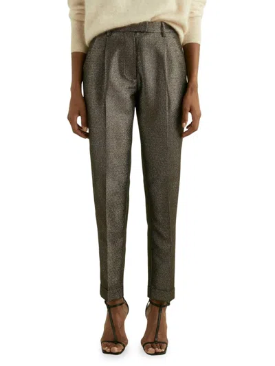 Reiss Womens Gold Sienna Metallic Tapered Cotton-blend Trousers In Multi