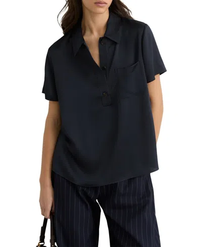Reiss Women's Silk Half-button Short-sleeve Shirt In Black