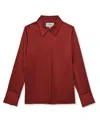 Reiss Dark Red Silk-satin Concealed-placket Shirt In Red