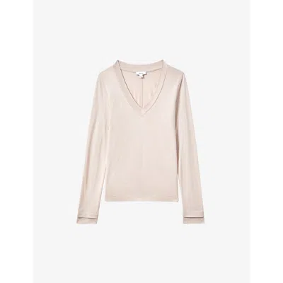 Reiss Womens Stone Brady V-neck Fine-knit Top In Stone