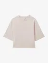 Reiss Womens Stone Cassie Cropped Oversized Cotton T-shirt