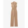 Reiss Stone Wool Blend Double Breasted Belted Jumpsuit In Stone