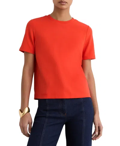 Reiss Plain Ribbed Neck T Shirt In Orange