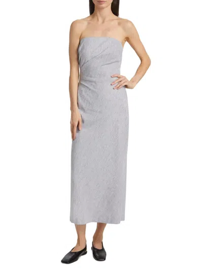 Reiss Women's Striped Cotton-linen Strapless Midi-dress