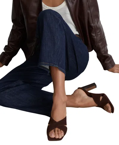 Reiss Women's Suede Cross Strap Block Heel Mules In Brown