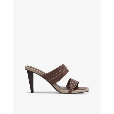 REISS REISS WOMEN'S TAN RUBY CONTRAST-STITCH LEATHER HEELED MULES