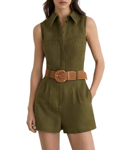 Reiss Women's Taylor Linen Belted Playsuit In Green