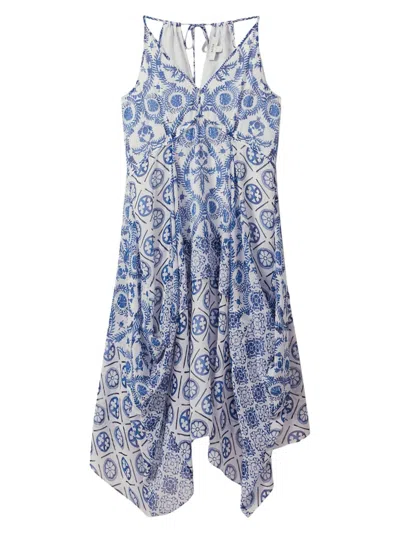 Reiss Tiller - Blue Side Pleat Asymmetric Midi Dress, Us 2