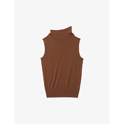 Reiss Womens Toffee Harper Funnel-neck Sleeveless Wool Top In Toffee