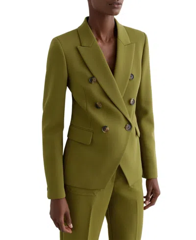 Reiss Women's Twill Double-breasted Blazer In Green