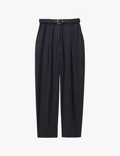Reiss Womens Vy Freja Belted-waist High-rise Stretch-woven Trousers In Navy