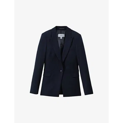 Reiss Womens Navy Gabi Single-breasted Stretch-woven Blazer