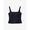 Reiss Mirabelle Square-neck Corset Linen Top In Navy